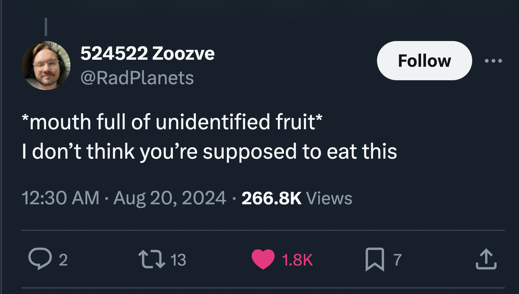 screenshot - 524522 Zoozve mouth full of unidentified fruit I don't think you're supposed to eat this Views Q 2 1713 7